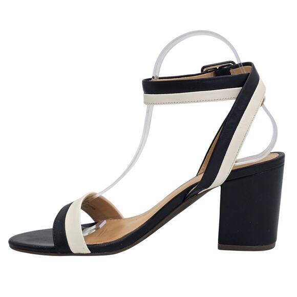 Talbots Nappa Leather Sandals Black White Ankle Strap Block Heel Women's 7.5M - Picture 4 of 10
